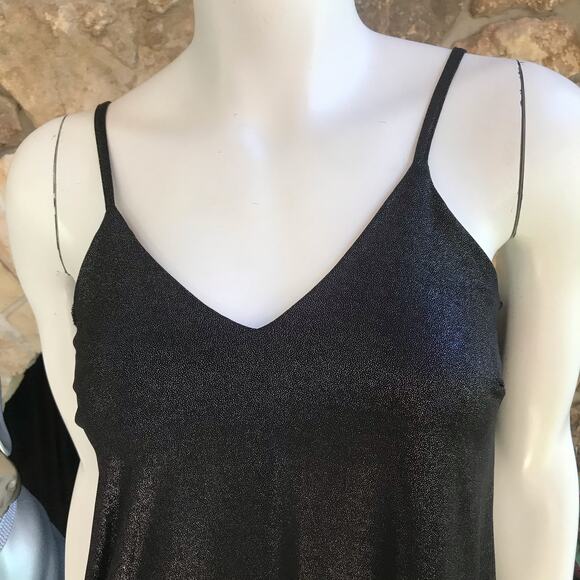 Deborah Viereck Black Metallic Adjustable Strap V-Neck Sleeveless Tank Size XS - Picture 3 of 9